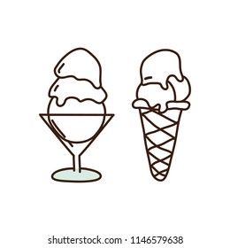 Set of icecream summer doodles. Vector hand drawn illustrations. Delicious sweet cold snacks