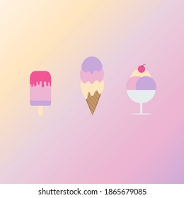 Set of ice-creams and popsicles. ice cream illustrations isolated on pastal Background.