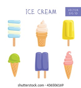 Set of ice-creams and popsicles. Vector Eps 10