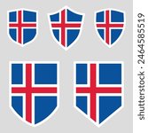 Set of Iceland Flag in Shield Shape Frame