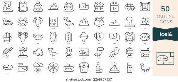 Set of iceland icons. Thin linear style icons Pack. Vector Illustration