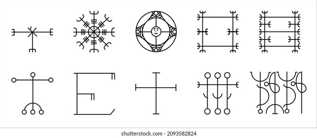 Set. The Icelandic magic sign Lukkustafir is a symbol of good luck and protection from troubles. Runes.