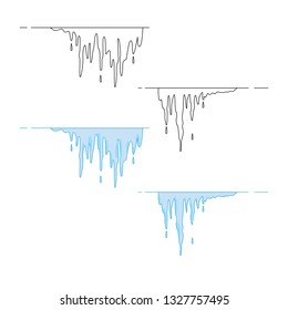 Set of icicles in linear and full color styles. Flat style. Vector illustration