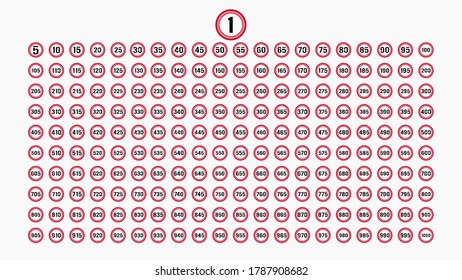 Set icon  1-1000.  Speed limit Traffic sign design vector