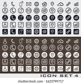 Set icon 4 communication design sign card vc social media network