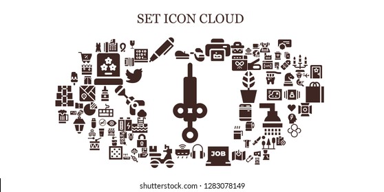  set icon set. 93 filled set icons. Simple modern icons about  - Syringe, Beret, Fax, Pen, Pipe, Print, Headphones, Job search, Router, Delivery, Beer, Ice cream, Ribbon, Fragile