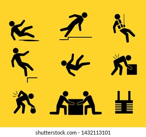 Set of icon about  falling and lifting hazard
