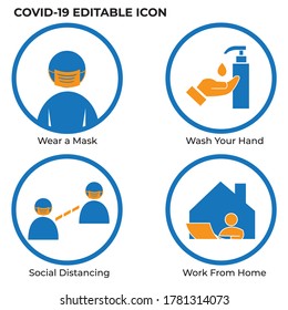 A set of Icon about how to avoid Covid-19 Issues. It can be used for design purpose to make us careful and avoid the symptoms