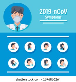 set of icon about on symptoms of the corona virus vector illustration design