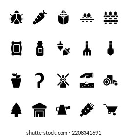 Set Of Icon Agriculture With Glyph Style. Contains such Icons as Carrot, Corn, Fence, Pitchfork, Etc. 