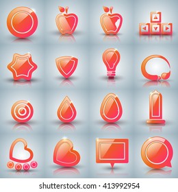 Set icon - apple, arrows, drop, water, heart, rollerskates, egg, brush, bulb, star, condom, target