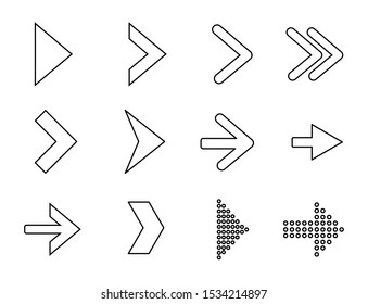 set of icon arrow, collection outline arrow sign, outline arrow vector.