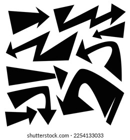 Set icon arrow shape, black color with white background isolated