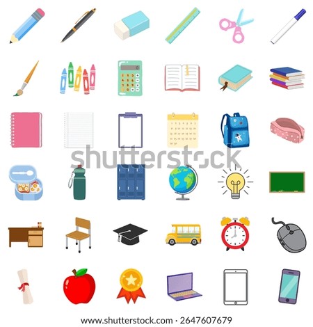 set icon back to school - flat design. Perfect for websites, apps, e-learning, presentations, social media, posters, ads, print materials, back-to-school campaigns.