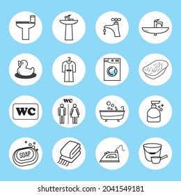 Set icon bathroom, shower, wash editable file