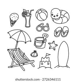 Conjunto de icono de vacaciones de playa