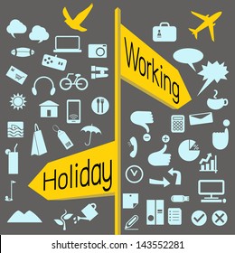 Set of icon between working time and holiday time. Cartoon style. Vector illustration.