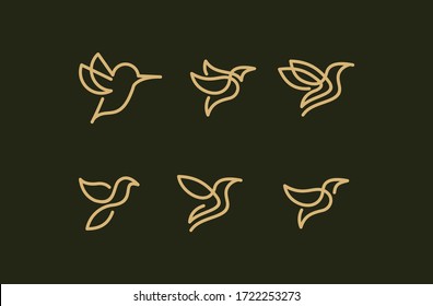 Set Icon Bird Line Art Logo Vector