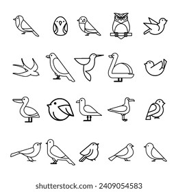 set of icon. bird, line, bag, man, mug icon set