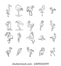 set of icon. bird, line, bag, man, mug icon set