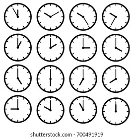 Set icon black clock face. Isolated on white vector illustration