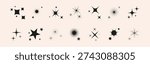 Set of icon blinking star, sparkle, glitter and sun. Abstract shape explosion, glow blink effects for celebrate party design. Twinkle shiny and flash graphic elements. Isolated vector illustrations.