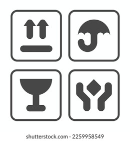 Set icon of box package awareness of 4 fragile glass umbrella not throwing in vector design flat illustration isolated ready to use free editable in monochrome color perfect for delivery business 