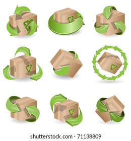 set of the icon brown box and green arrows