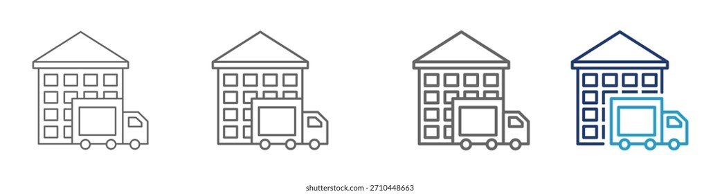 Definir ícone de um Armazém de Construção em Estilo de Linha fina e Cor Azul. design, vetor e ilustração
