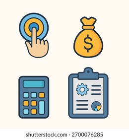Conjunto de negócios de ícone com conceito de sistema ERP, representando soluções de software e gerenciamento de negócios. Perfeito para web, app e design de negócios. Vetor