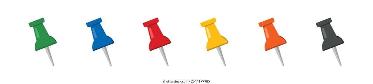 set Icon button pin, needle. Stationery pin isolated flat symbol for notes and stickers in the office. Pin, tack for attaching notices