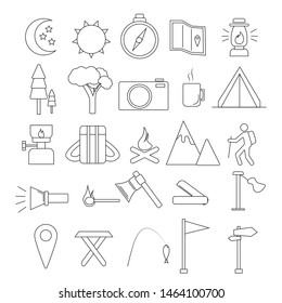 set icon camping vector, outline icon vector, summer outline icon.