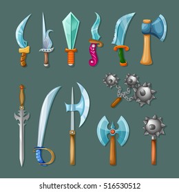 Set icon cartoon isolated and colored weapons for rpg games and design vector illustration