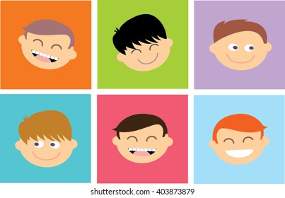 Set icon cartoon office working people smile faces on color background