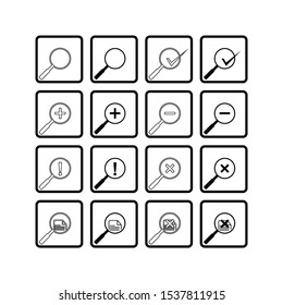 Set of Icon Checklist, Findings, Zoom in and Zoom Out. And File Search Icon. Isolated on White Background