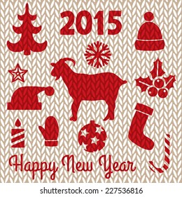 Set icon for Christmas design on knitting texture