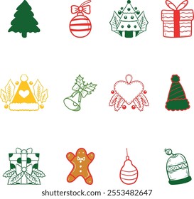 Set and icon of Christmas Tree