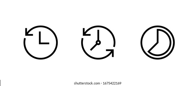 Set icon Clock. Symbol Countdown, Time Lapse, Circular Time on white background. Recent event history. Editable Vector Outline.