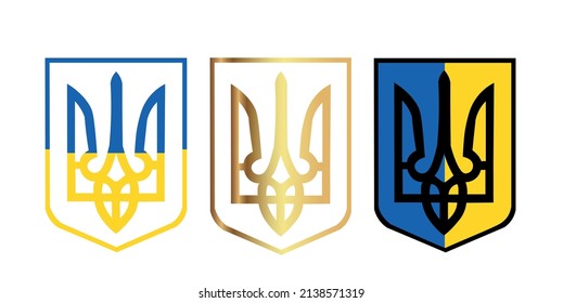 Set Icon Coat of arms of Ukraine. Ukrainian Country national flag emblem with Tryzub (trident). vector illustration