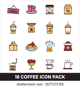 Set Icon coffee shop, beverage, espresso, cappucino, editable file