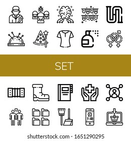 set icon set. Collection of Plumber, Pin cushion, Organization, Wizard, AI, Blouse, Garlands, Insecticide, Piping, Bisexual, Harmonic, Gay, Shoes, Folders, Contacts, Broom icons