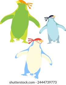 Set of icon colorfull penguin wear an bandana