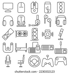 Conjunto de iconos de juegos de computadora accesorios símbolo de ilustración colección vectorial