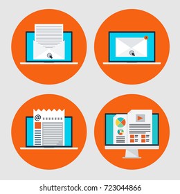 Set of icon of concept email marketing,online news in flat style. Vector icon design