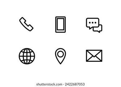 set of icon contact us, mail, phone, web, chat, gps outline design