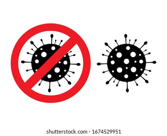 Set of icon coronavirus and bacteria with prohibition sign. Flat vector illustration.