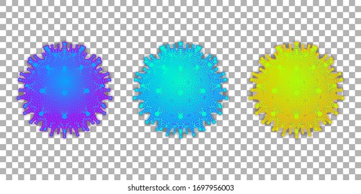 Set of Icon of Coronavirus. Low poly concept covid-19. Multicolored symbols isolated on a transparent background. Vector Illustration.