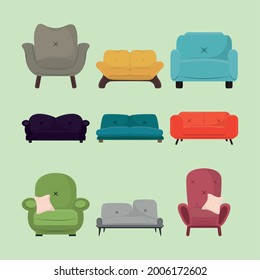 Zeichensatz auf dem Sofa bequemer Cartoon