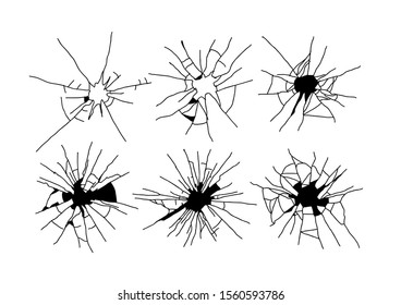 Set icon crack mirror or bullet holes. Vector illustration