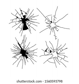 Set icon crack mirror or bullet holes. Vector illustration